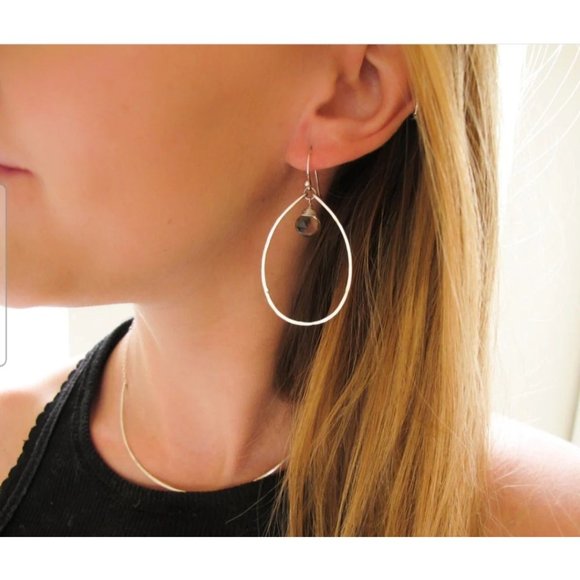 Jewelry - Silver Gemstone Drop Hoops
